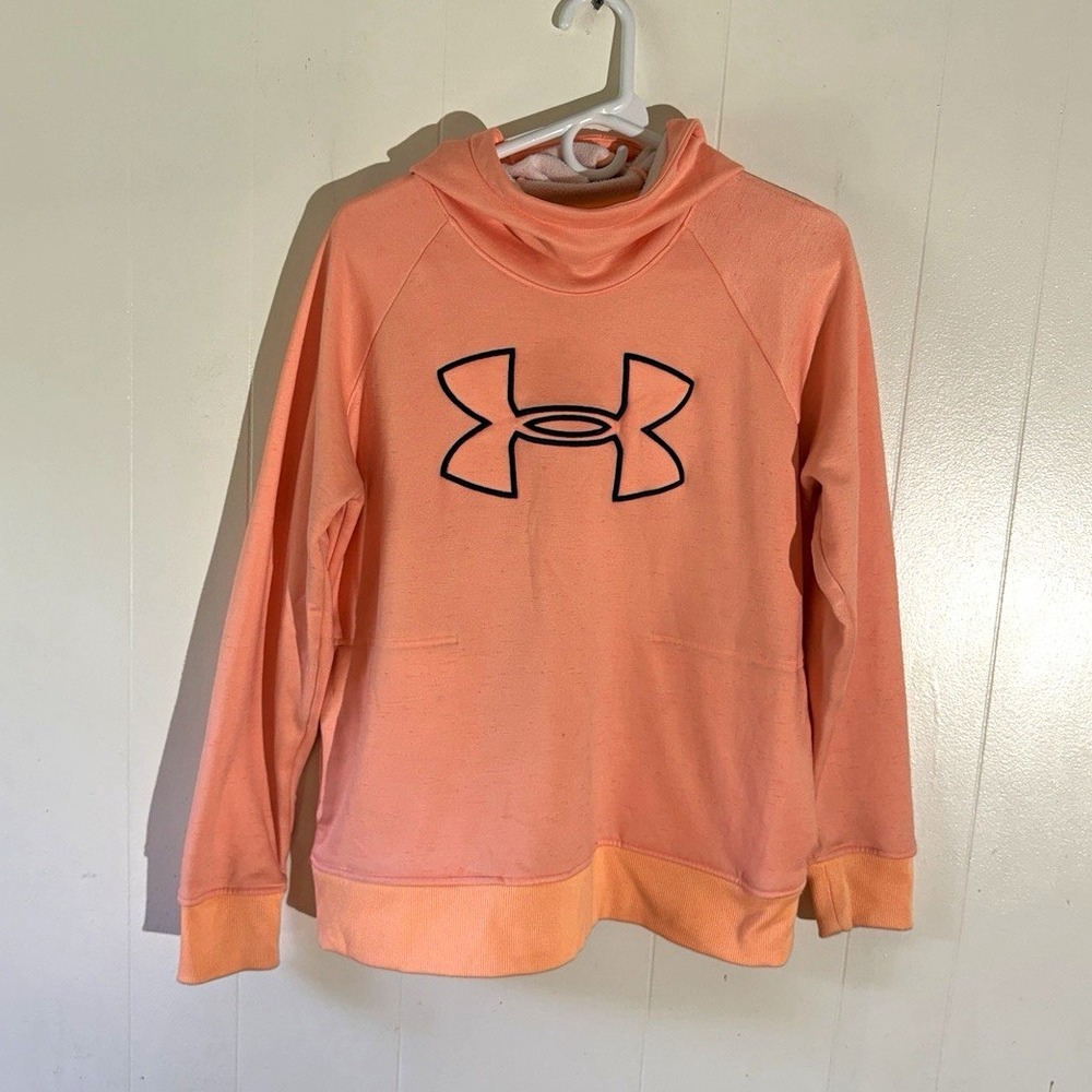 Under Armour ColdGear boys  Orange Fleece Pullover Hoodie Logo Loose Fit L